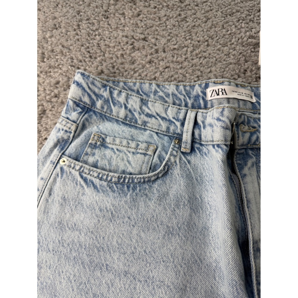NWT Zara High Rise Straight Long Length Jeans Light Wash Acid Denim Size 12 EUR - Picture 4 of 10